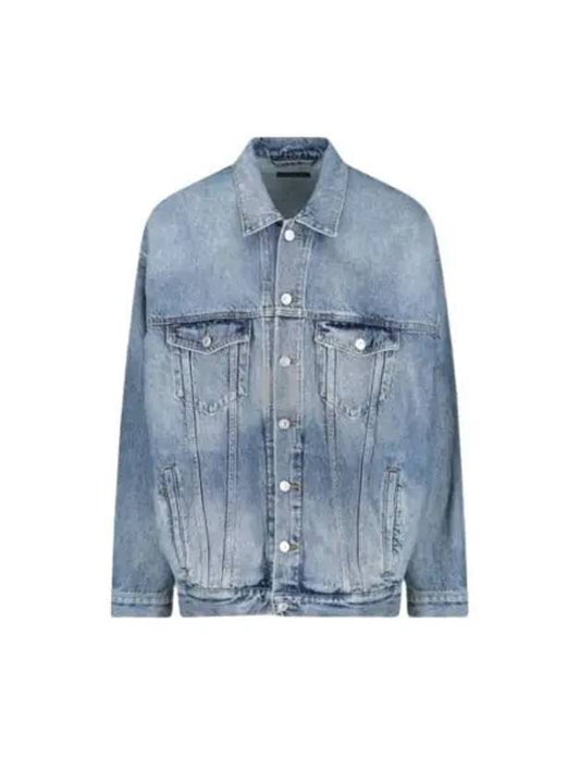 Luxury Balenciaga Back Logo Print Oversized Denim Jacket Blue