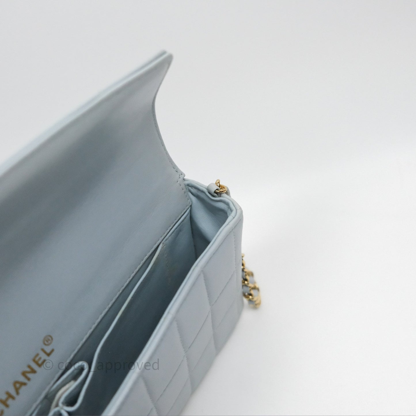 Chanel East West Chocolate Bar Flap Bag Blue Lambskin 24K Gold Hardware