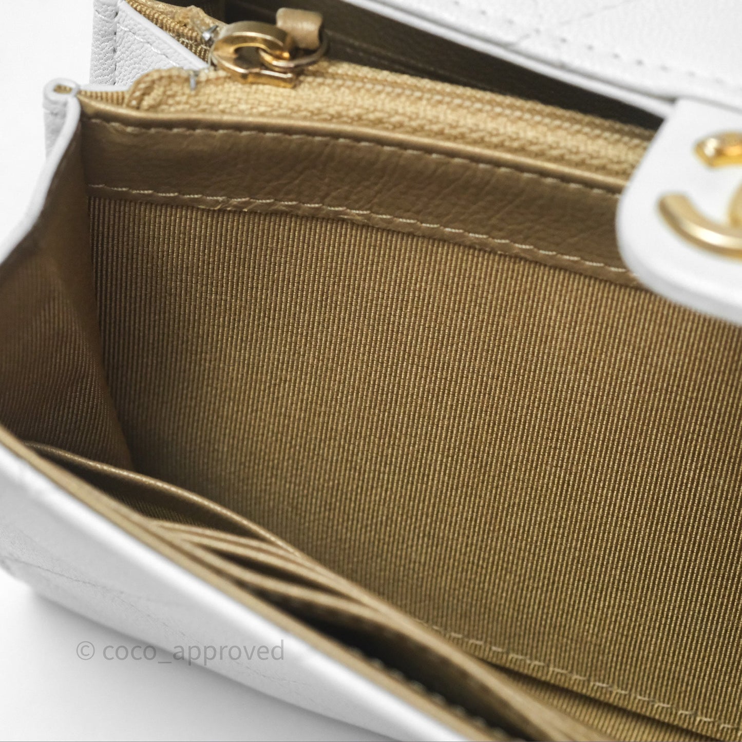 Chanel Quilted Mini Chic Pearls Flap Wallet On Chain WOC White Goatskin Aged Gold Hardware