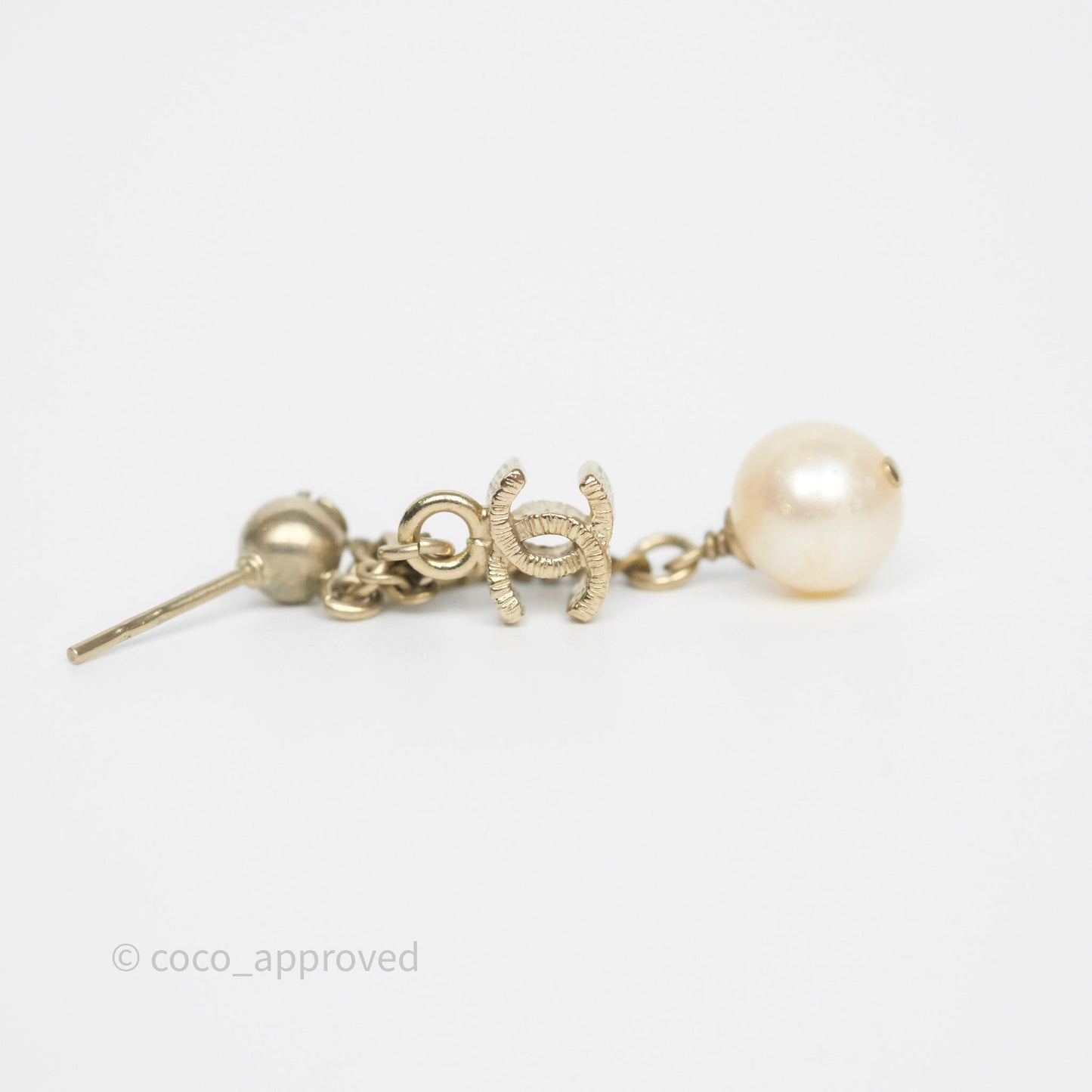 Chanel CC Pearl Drop Earrings Gold Tone