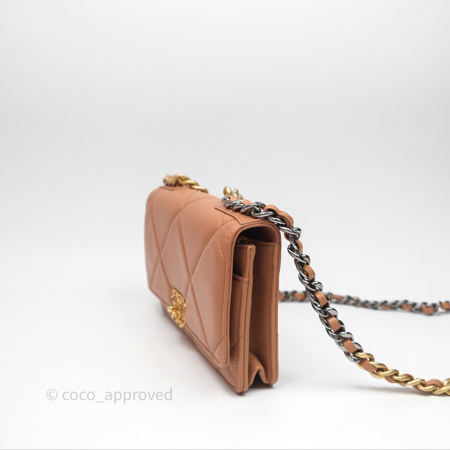 Chanel 19 Wallet on Chain WOC Dark Beige Caramel Lambskin Mixed Hardware