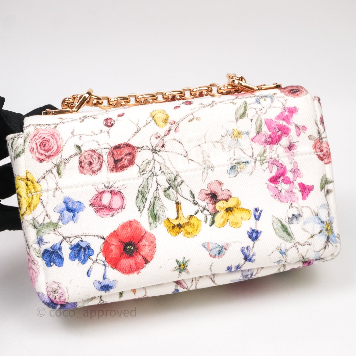 Dior Small Caro Bag White Florilegio Rose Gold Hardware