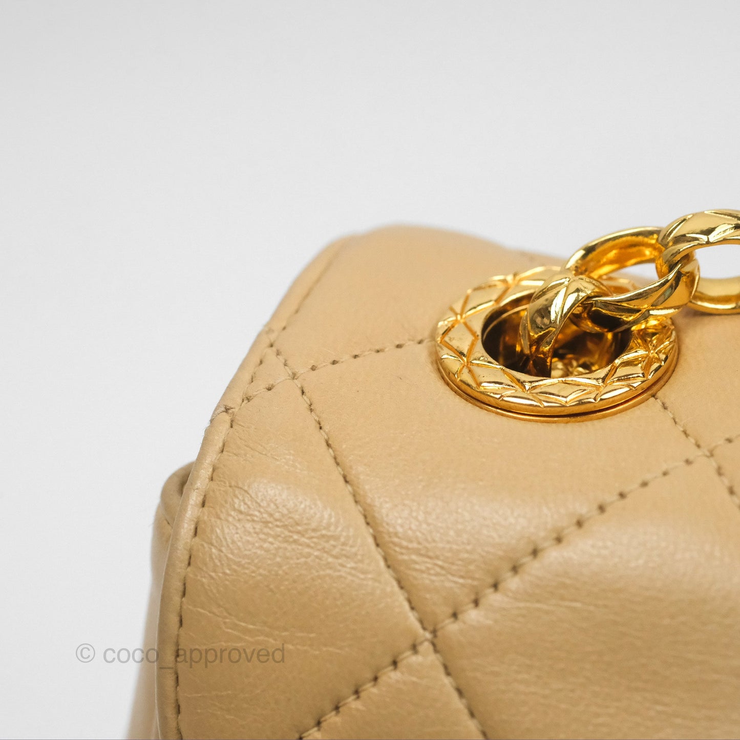 Chanel Vintage Flap Bag Beige Lambskin Gold Hardware