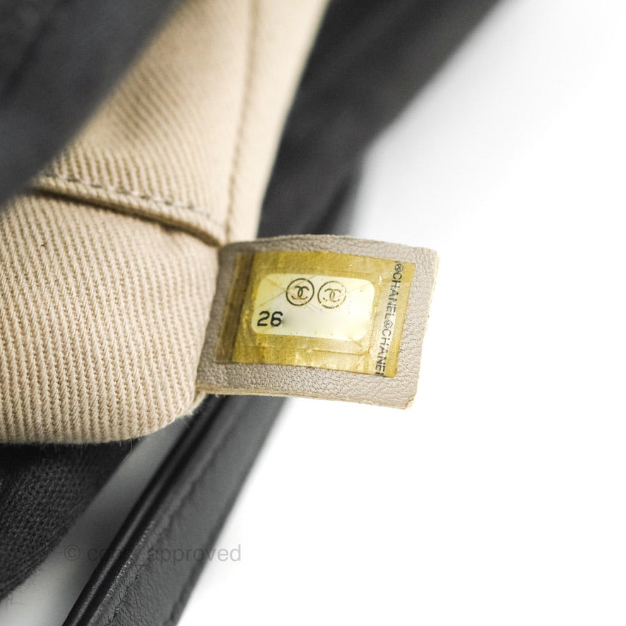 Chanel Mini Deauville Tote Black Stripe Canvas Silver Hardware
