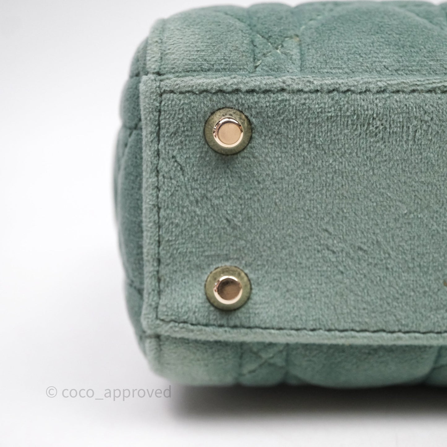 Christian Dior Mini Lady Dior Green Suede Cannage Gold Hardware