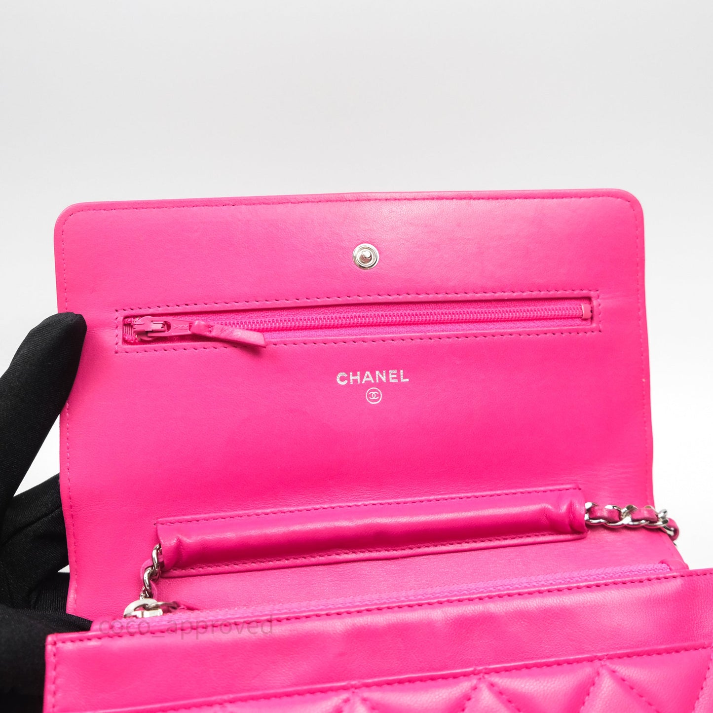 Chanel Quilted Wallet on Chain WOC Pink Lambskin Silver Hardware