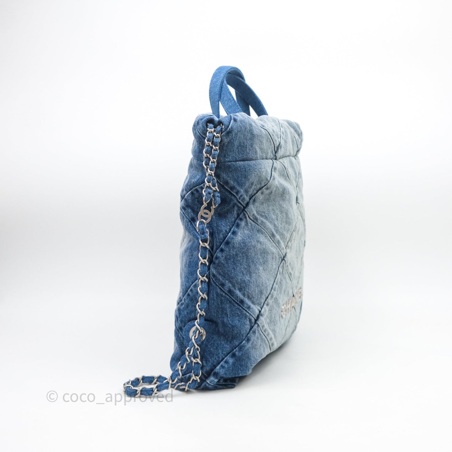 Chanel 22 Small Backpack Blue Denim Ruthenium Hardware