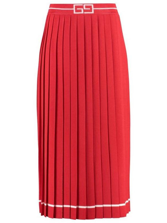 Luxury Gucci Trending 2025 Wool Jacquard Pleated Skirt Red