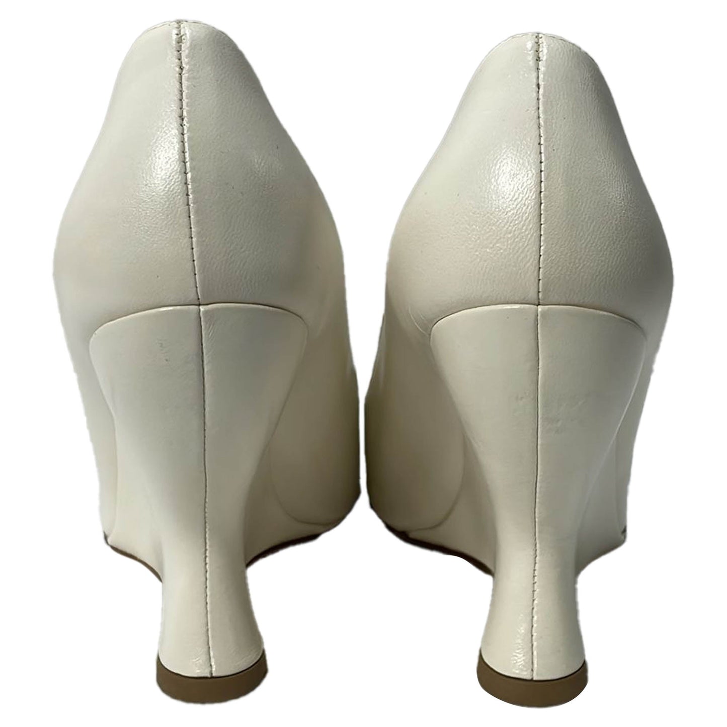 Luxury Bottega Veneta Punta Wedge Pumps in White Leather