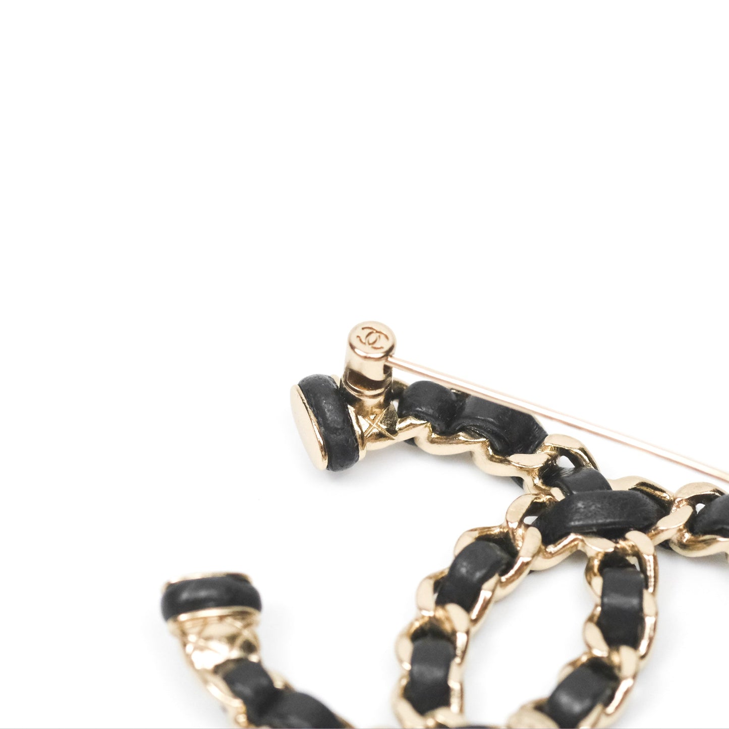 Chanel CC Black Lambskin Brooch in Gold Tone 21S