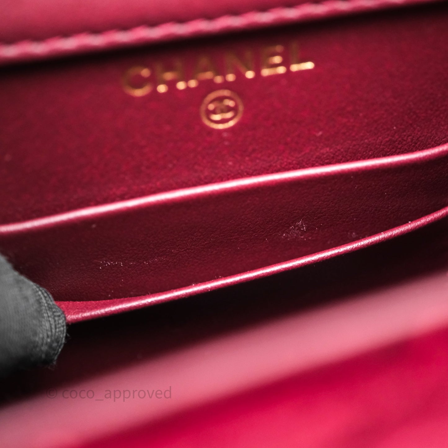 Chanel Quilted Phone Holder Crystals Pearl Crush Red Velvet Gold Hardware