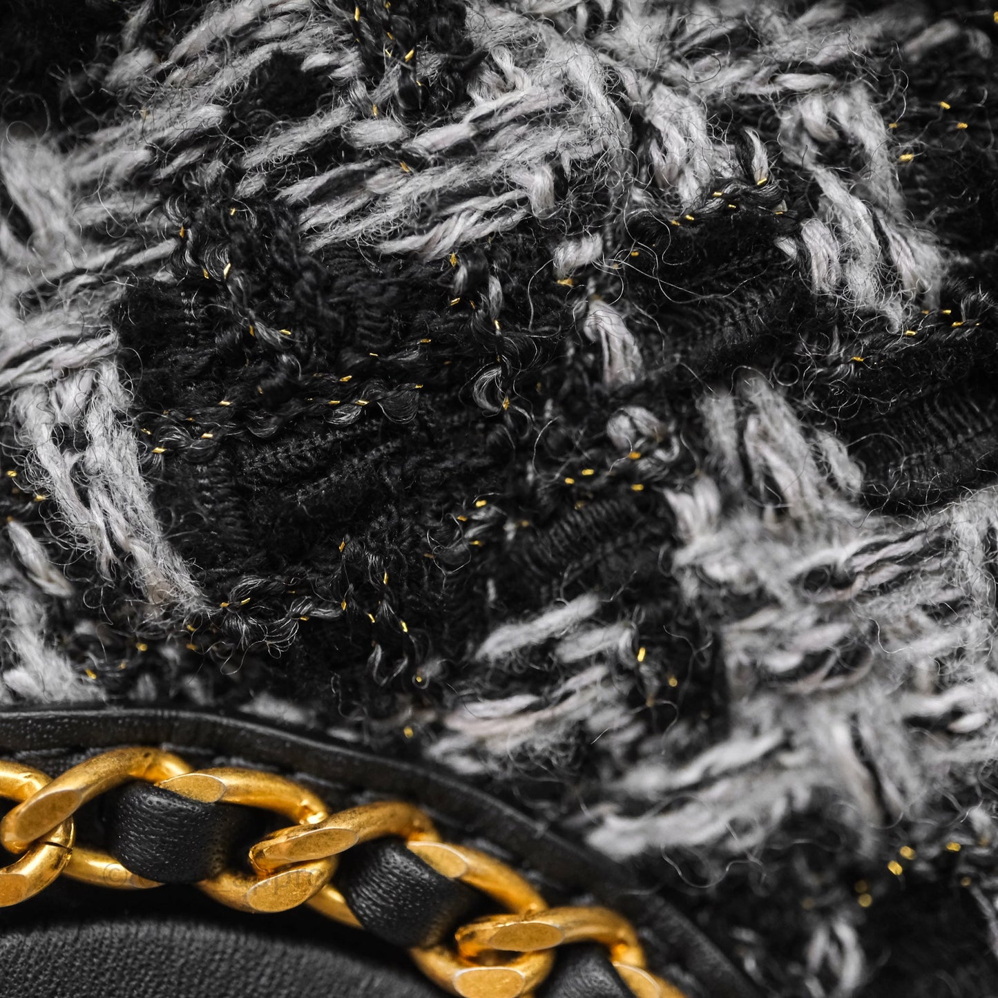 Chanel Mini Flag Bag Black & Grey Tweed Aged Gold Hardware