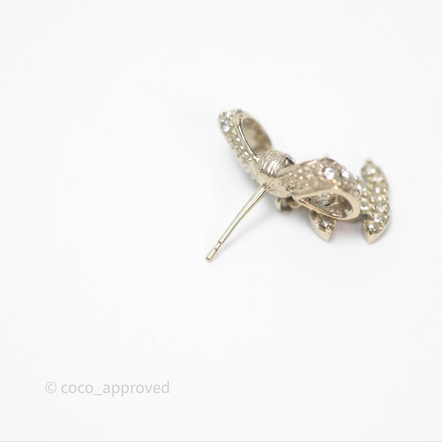 Chanel Crystal CC Bow Knot Earrings Gold Tone