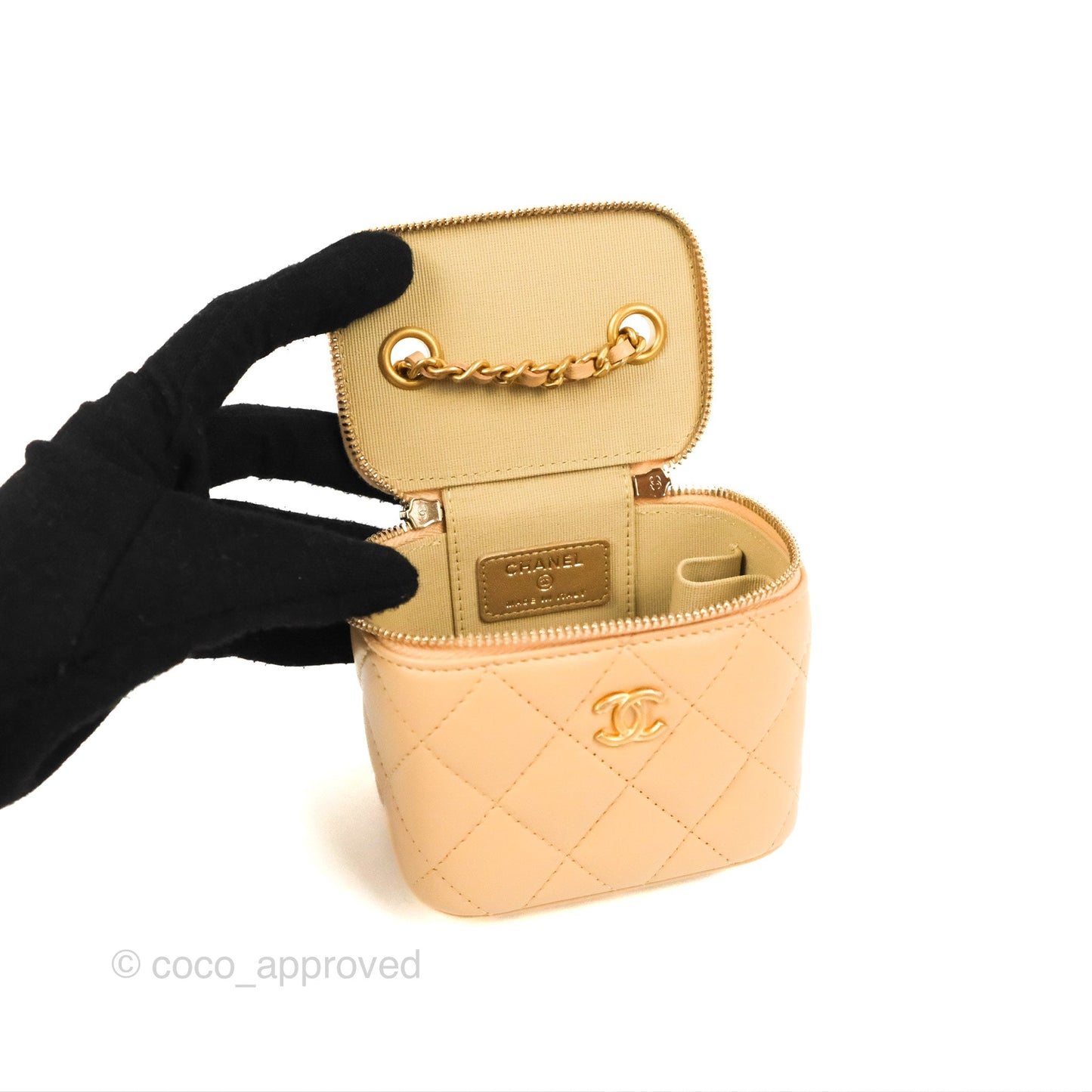 Chanel Mini Pearl Crush Vanity With Chain Beige Lambskin Aged Gold Hardware
