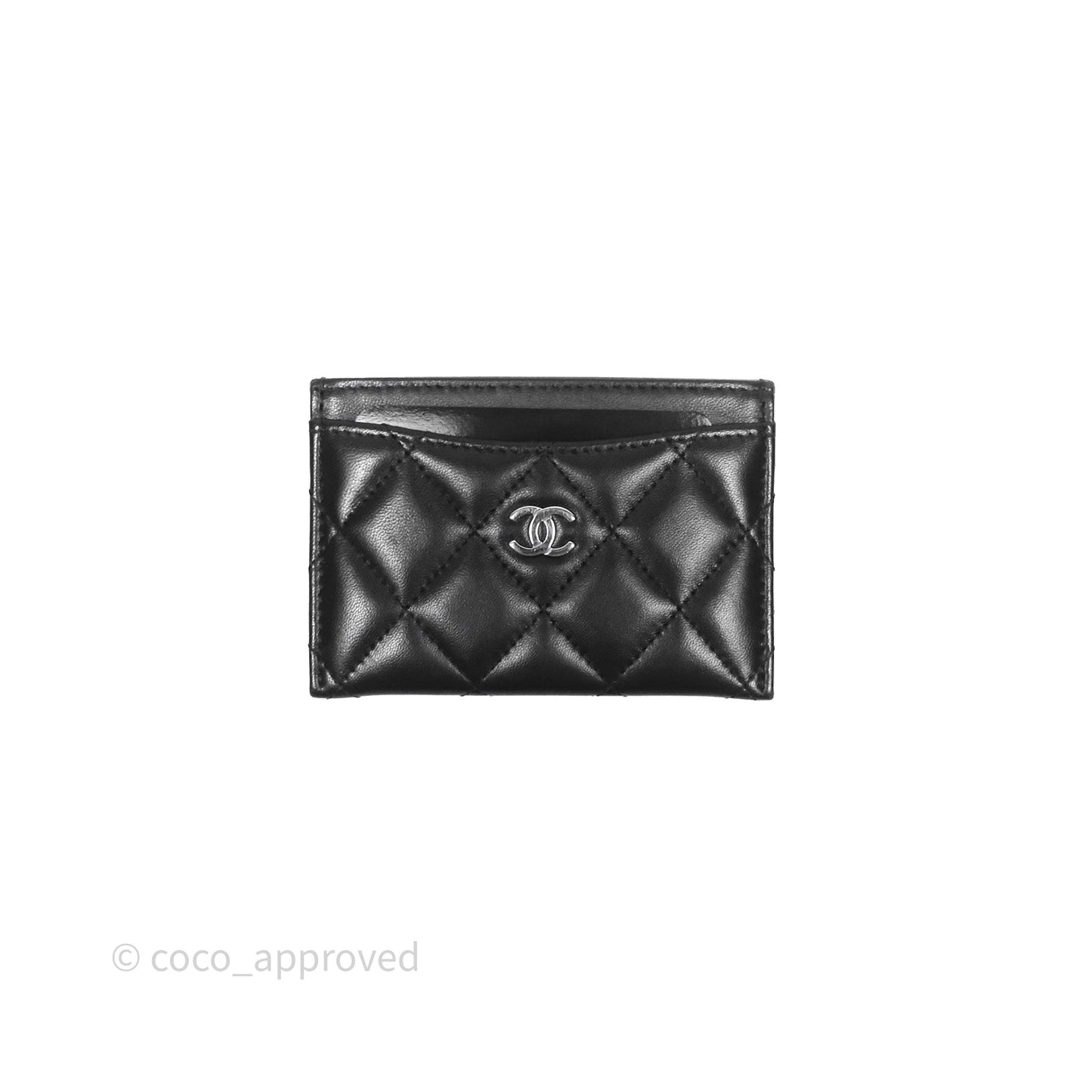 Chanel Classic Flat Card Holder Black Lambskin Silver Hardware