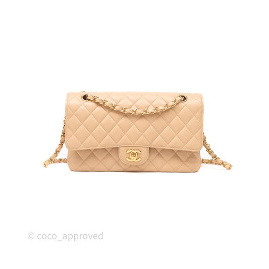 Chanel Classic M/L Medium Flap Quilted Beige Caviar Gold Hardware