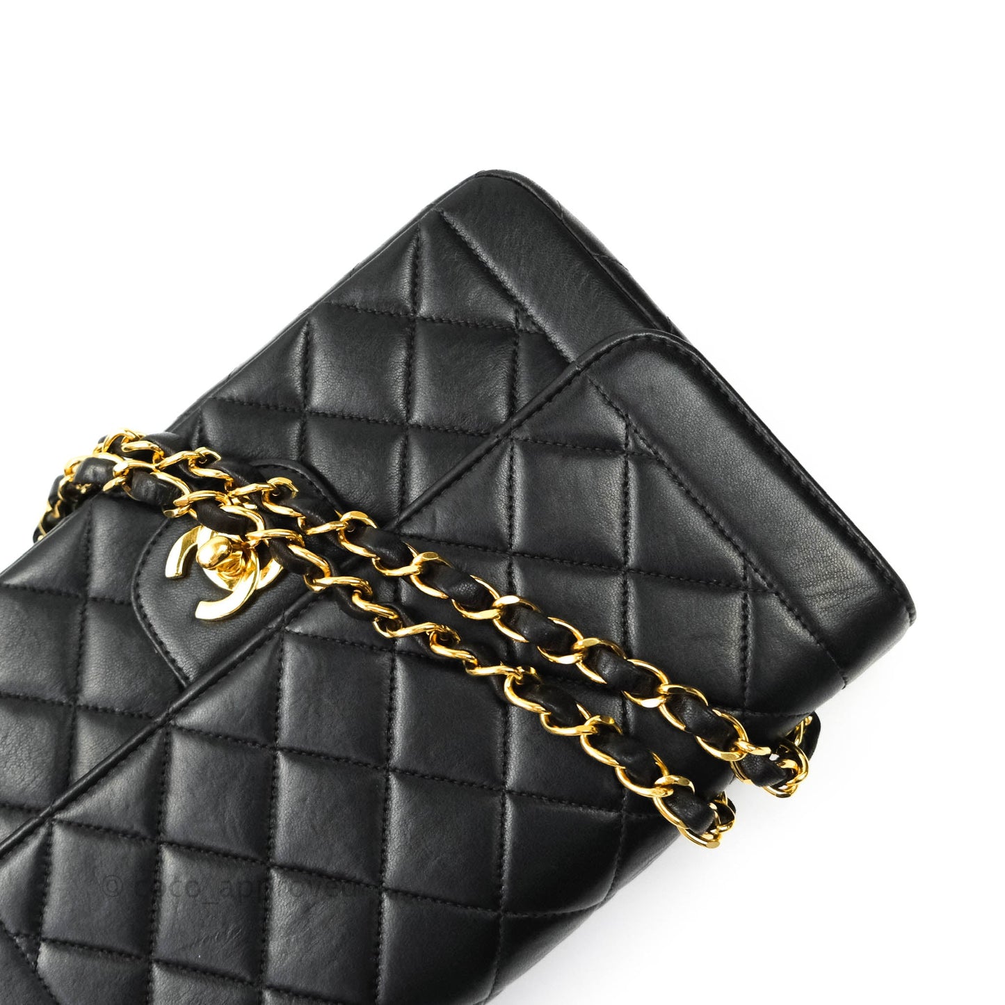 Chanel Vintage Small Flap Bag Black Lambskin 24K Gold Hardware