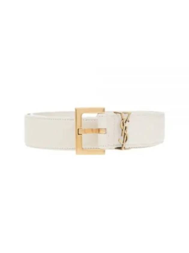 Luxury Saint Laurent Monogram Buckle Leather Belt White