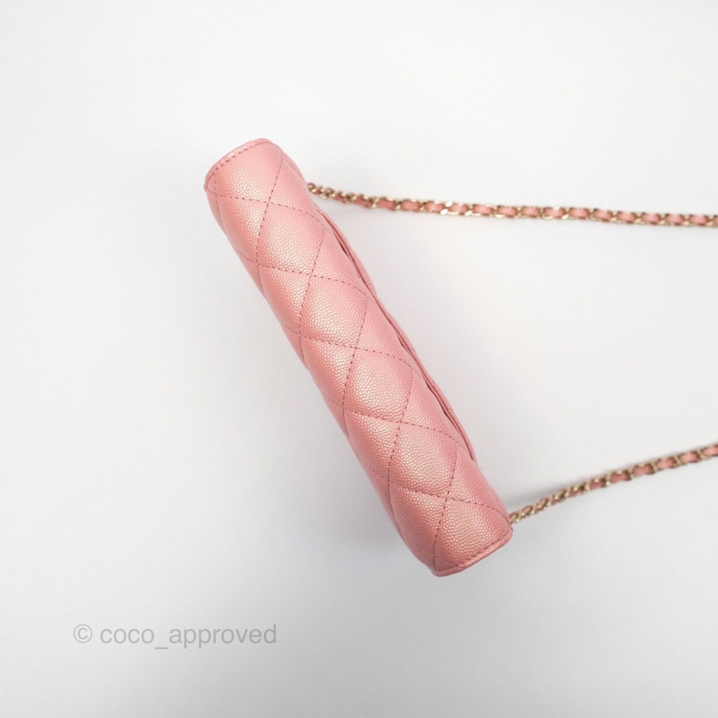 Chanel Classic Quilted Wallet on Chain WOC Iridescent Pink Caviar Gold Hardware
