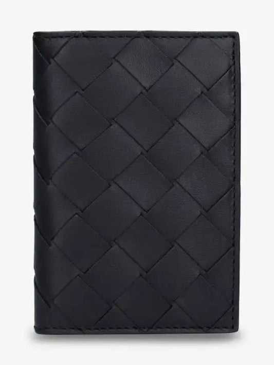 Luxury Bottega Veneta Intrecciato Flap Card Case Black