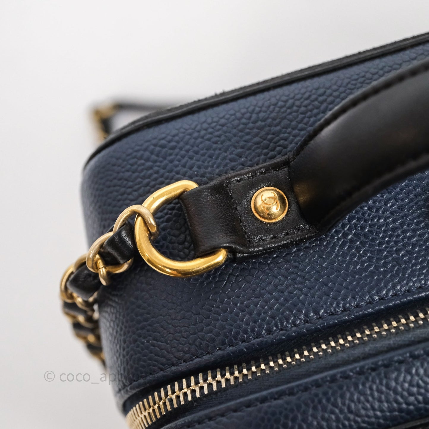 Chanel Quilted Large CC Filigree Vanity Case Navy Black Caviar Aged Gold Hardware