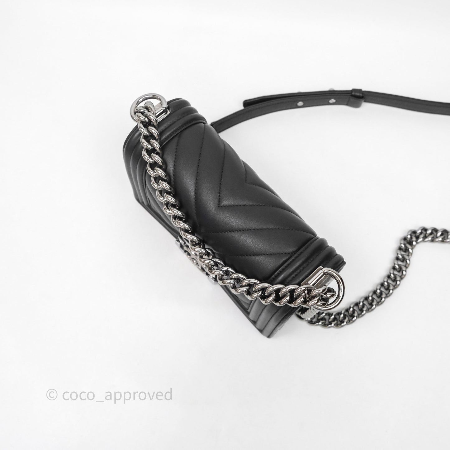 Chanel Small Boy Chevron Black Lambskin Silver Hardware
