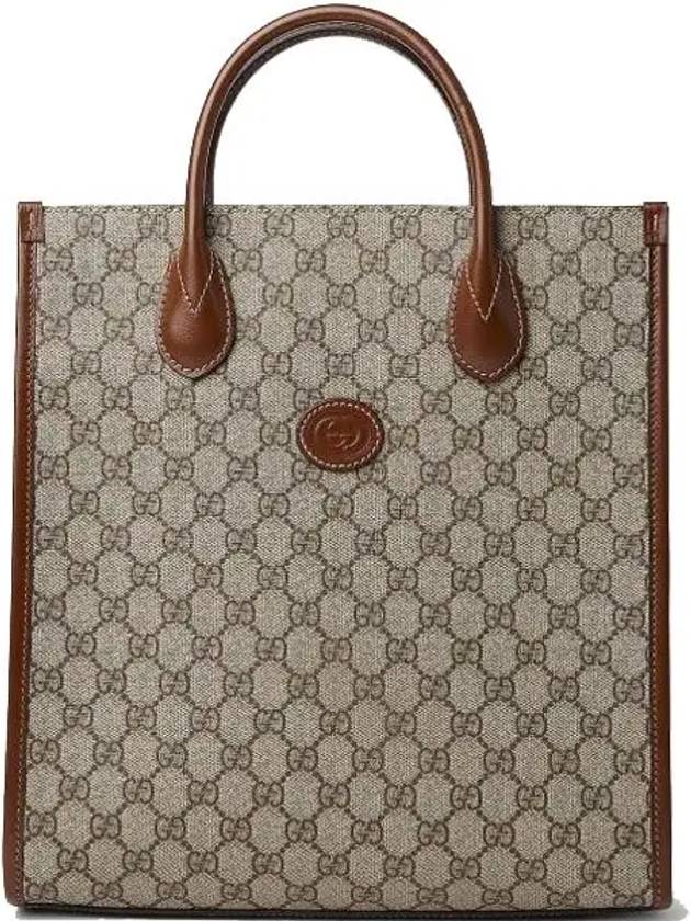 Luxury Gucci Trending 2025 Oval Interlocking G Leather Tote Bag Beige
