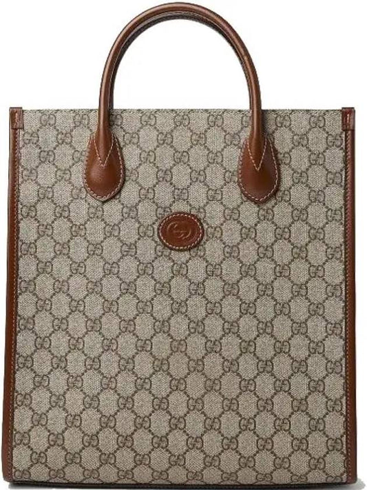 Luxury Gucci Trending 2025 Oval Interlocking G Leather Tote Bag Beige