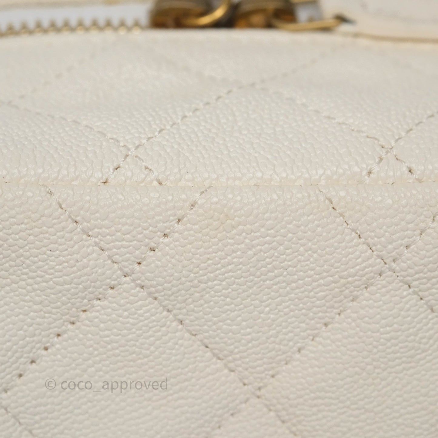 Chanel Quilted Mini Top Handle Vanity With Chain Ivory Caviar Aged Gold Hardware