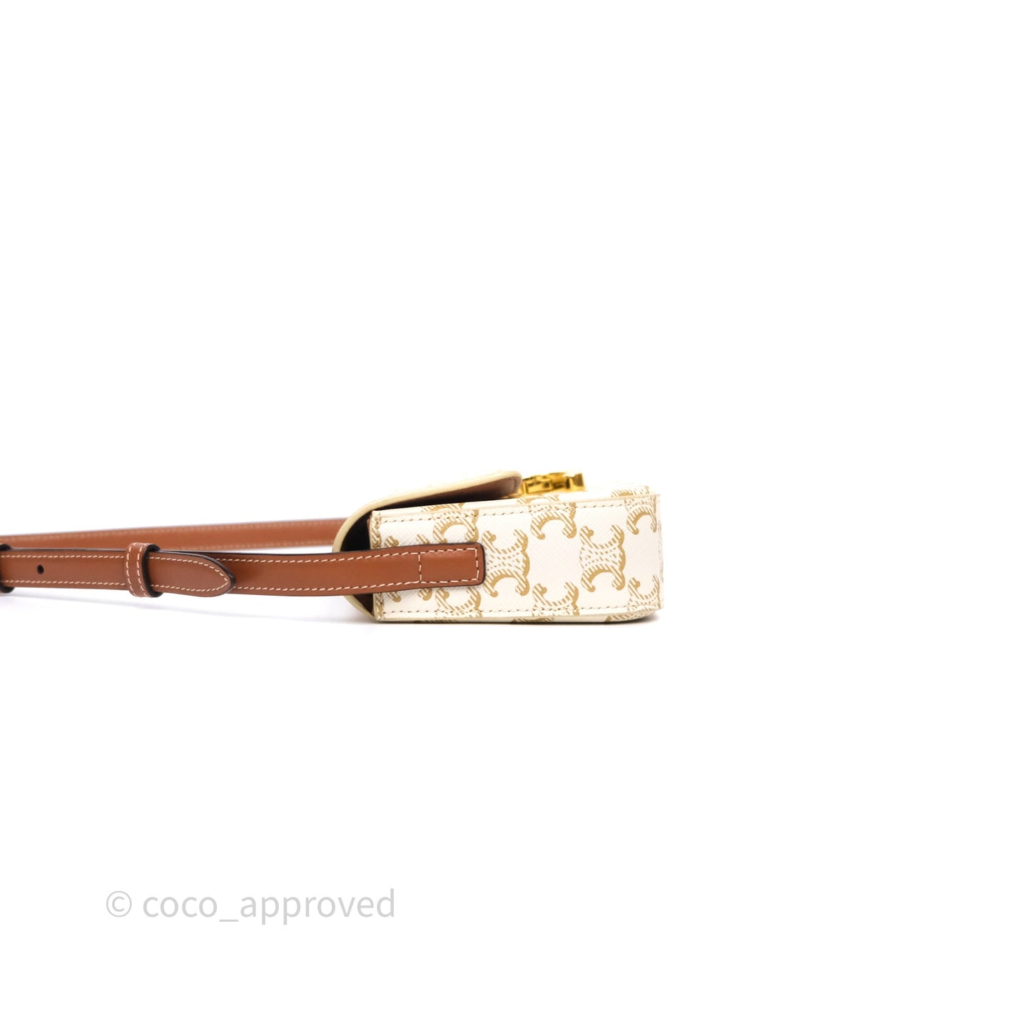 Celine Triomphe Shoulder Bag White Calfskin Triomphe Canvas