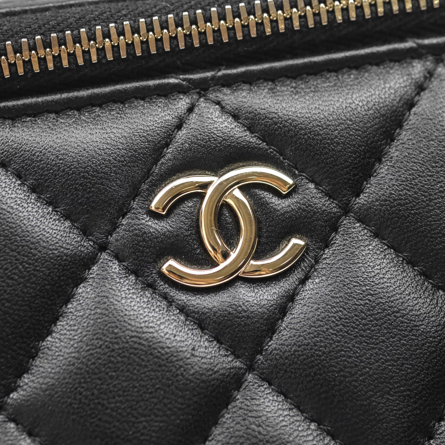 Chanel Vanity Rectangular Top Handle Black Lambskin Gold Hardware