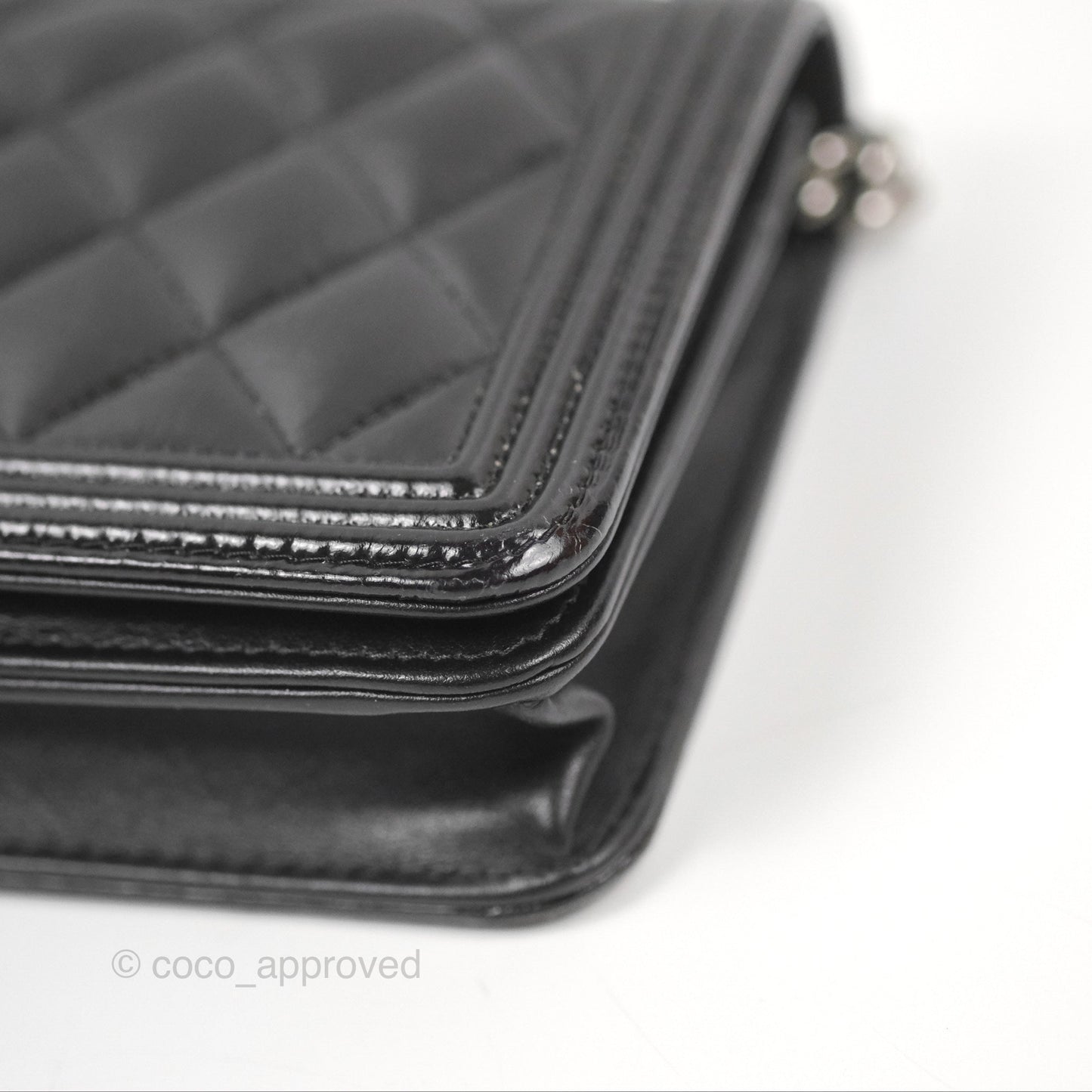 Chanel Quilted Boy Wallet on Chain WOC Black Aged Calfskin Gun Metal