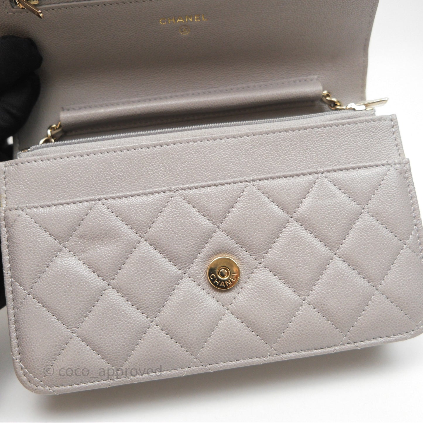 Chanel Classic Quilted Wallet on Chain WOC Grey Caviar Gold Hardware