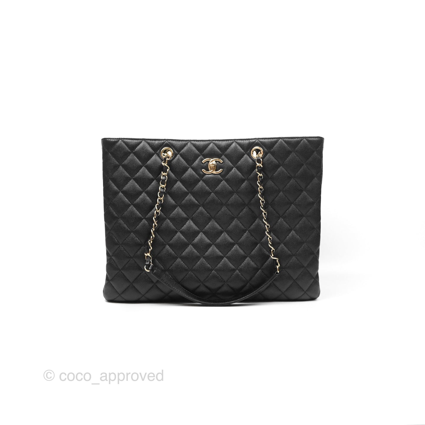 Chanel Large Shopping Tote Quilted Black Caviar Gold Hardware