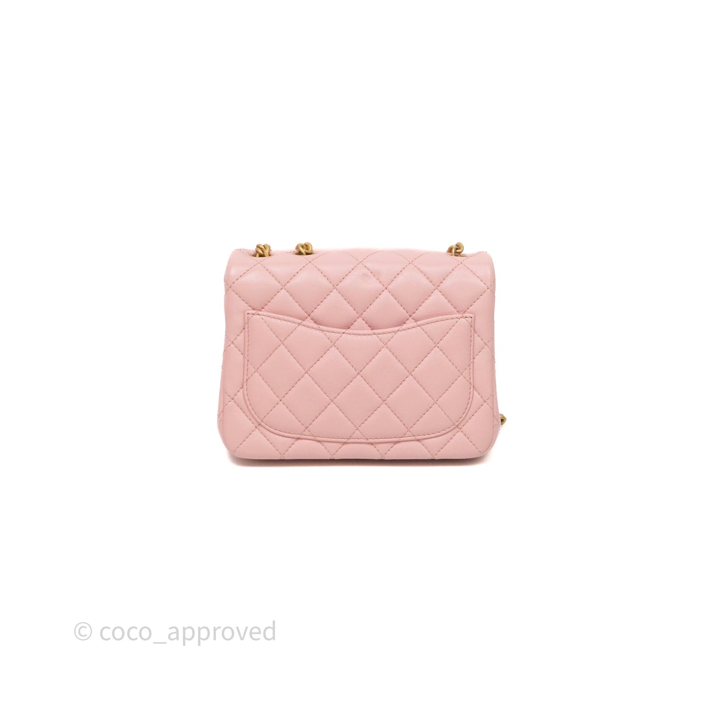 Chanel Quilted Mini Square Flap with Camellia Adjustable Chain Pink Clair Lambskin