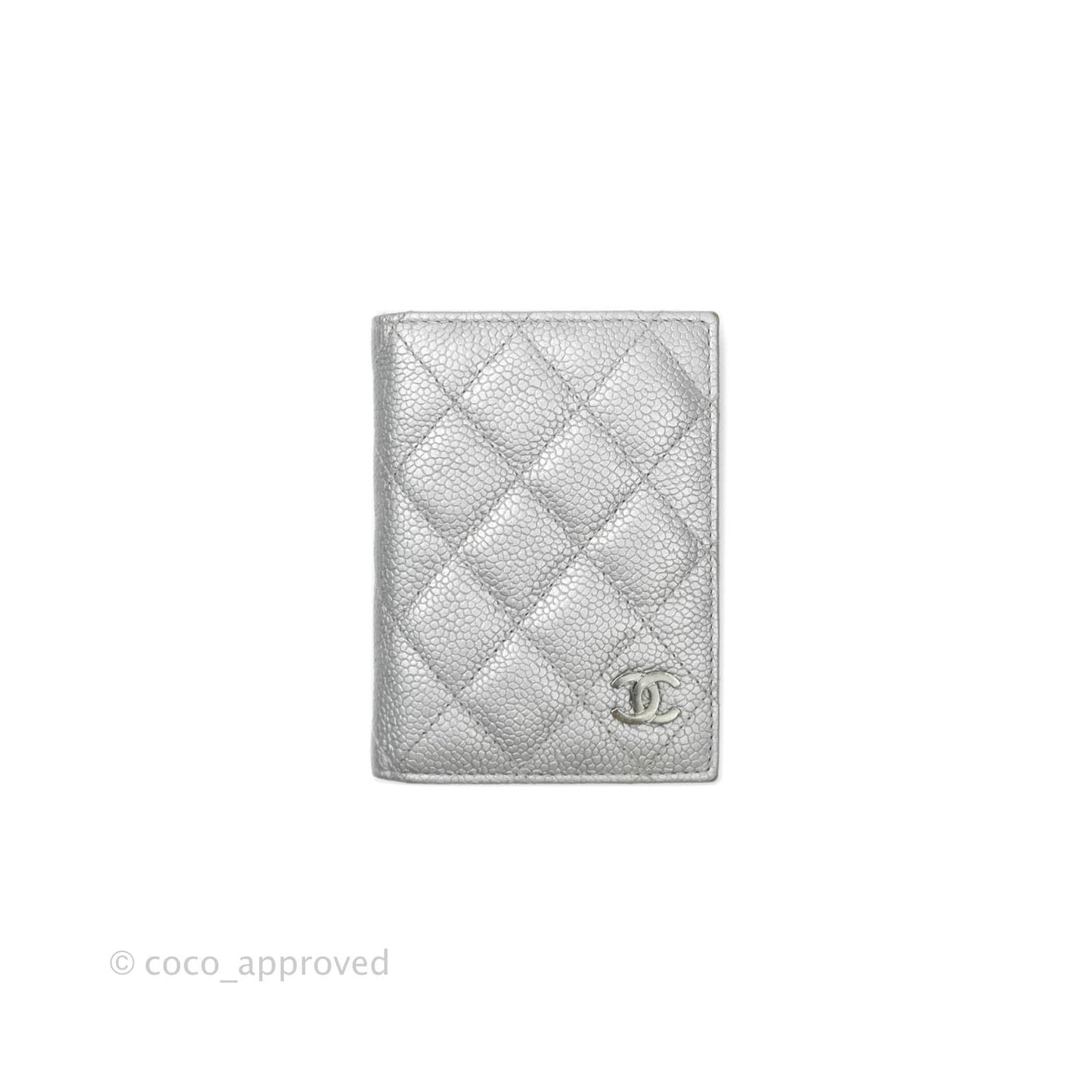 Chanel Classic Quilted Card Holder Metallic Silver Caviar Ruthenium Hardware