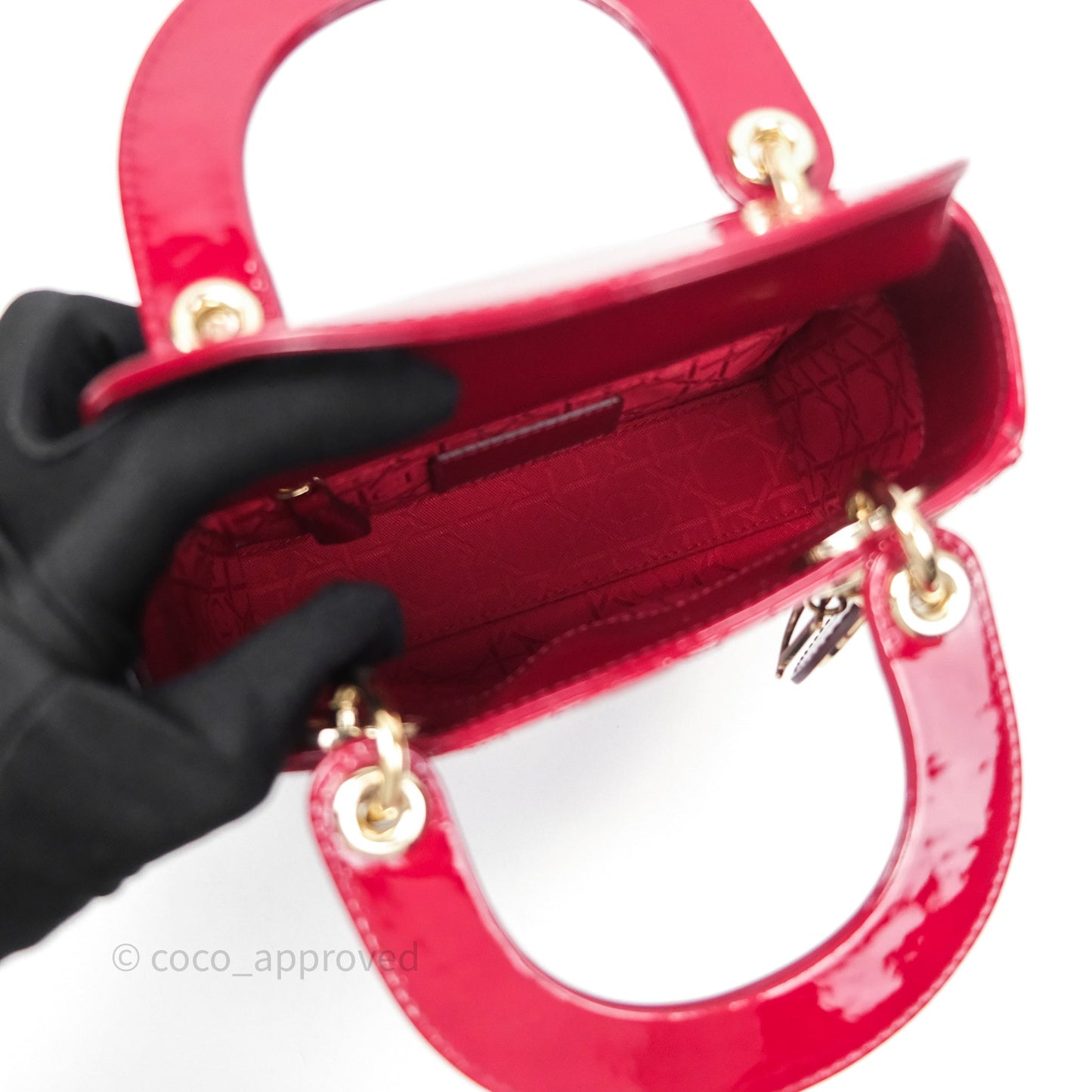 Christian Dior Mini Lady Dior Red Patent Cannage Gold Hardware
