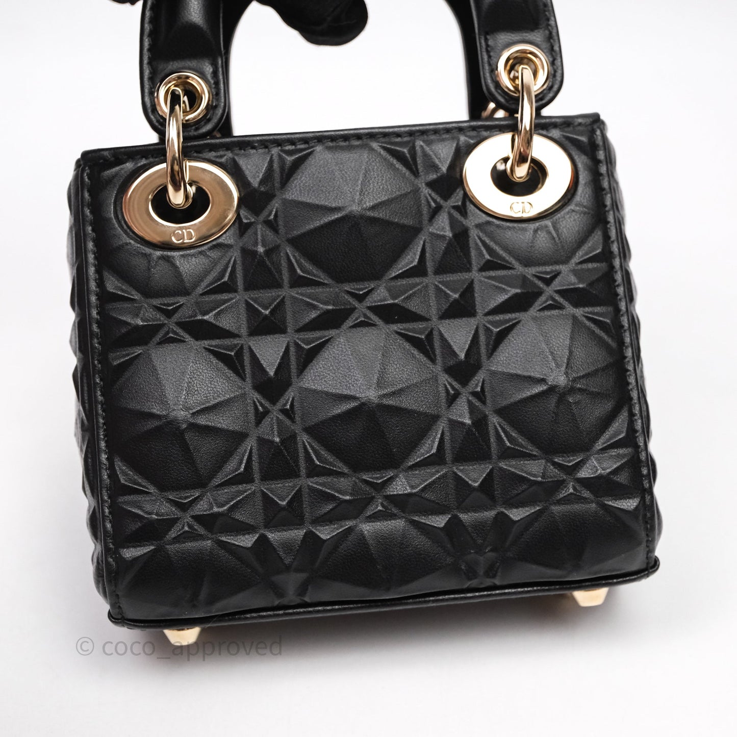 Dior Mirco Lady Dior Black Cannage Calfskin with Diamond Motif Gold Hardware
