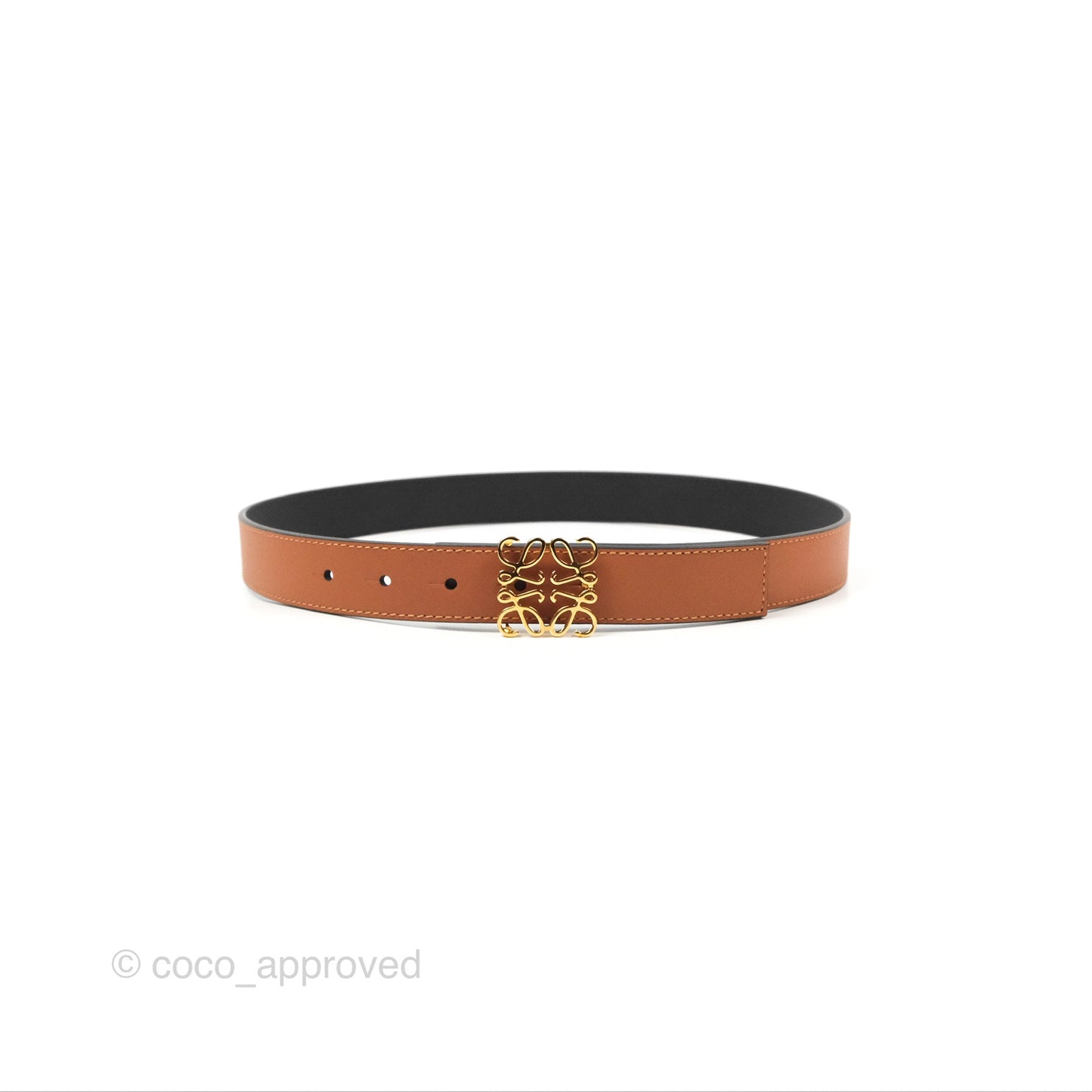 Loewe Anagram Buckle Tan Black Calfskin Reversible Belt Size 75