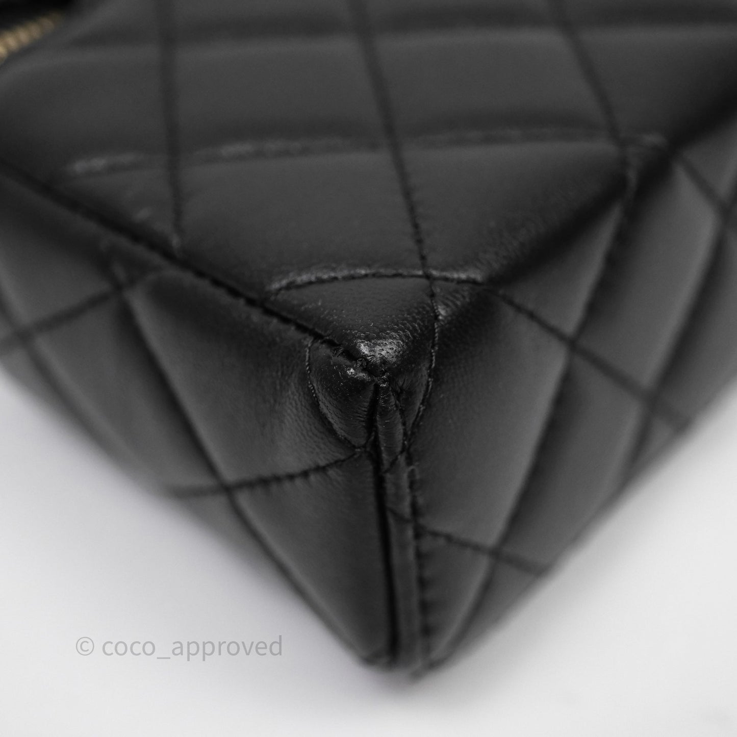 Chanel Top Handle Long Vanity with Chain Black Lambskin Gold Hardware
