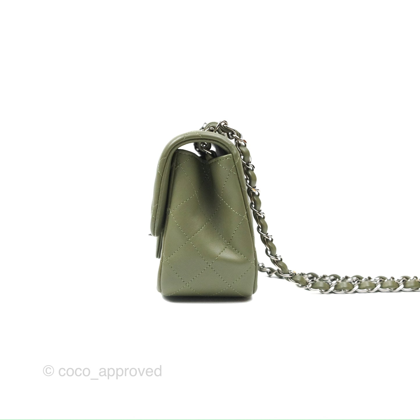 Chanel Mini Square Quilted Olive Green Lambskin Silver Hardware