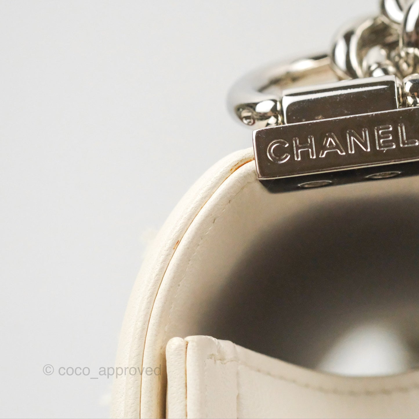 Chanel Medium Boy Sequins Quilted White Lambskin Silver Hardware
