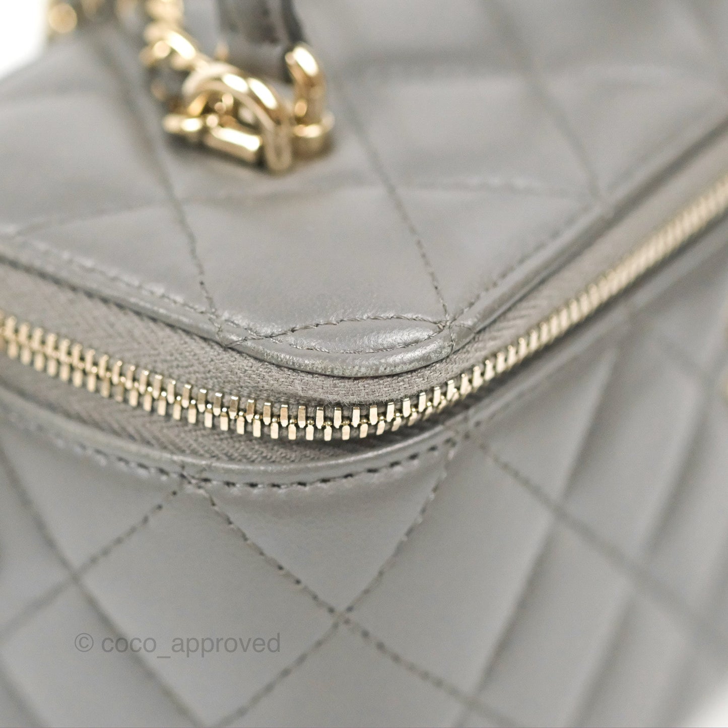Chanel Vanity Rectangular Top Handle Dark Grey Lambskin Gold Hardware