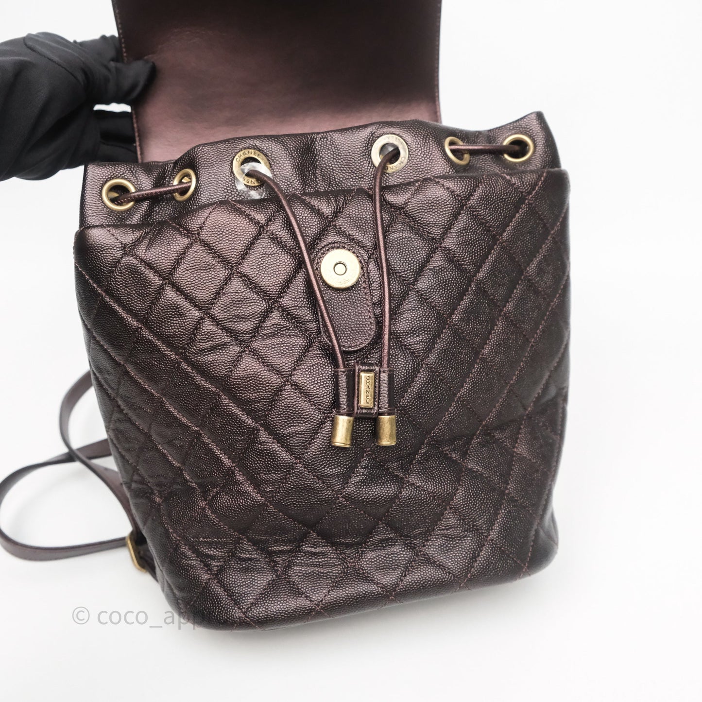 Chanel Quilted Filigree Backpack Purple Iridescent Burgundy Caviar Aged Gold Hardware