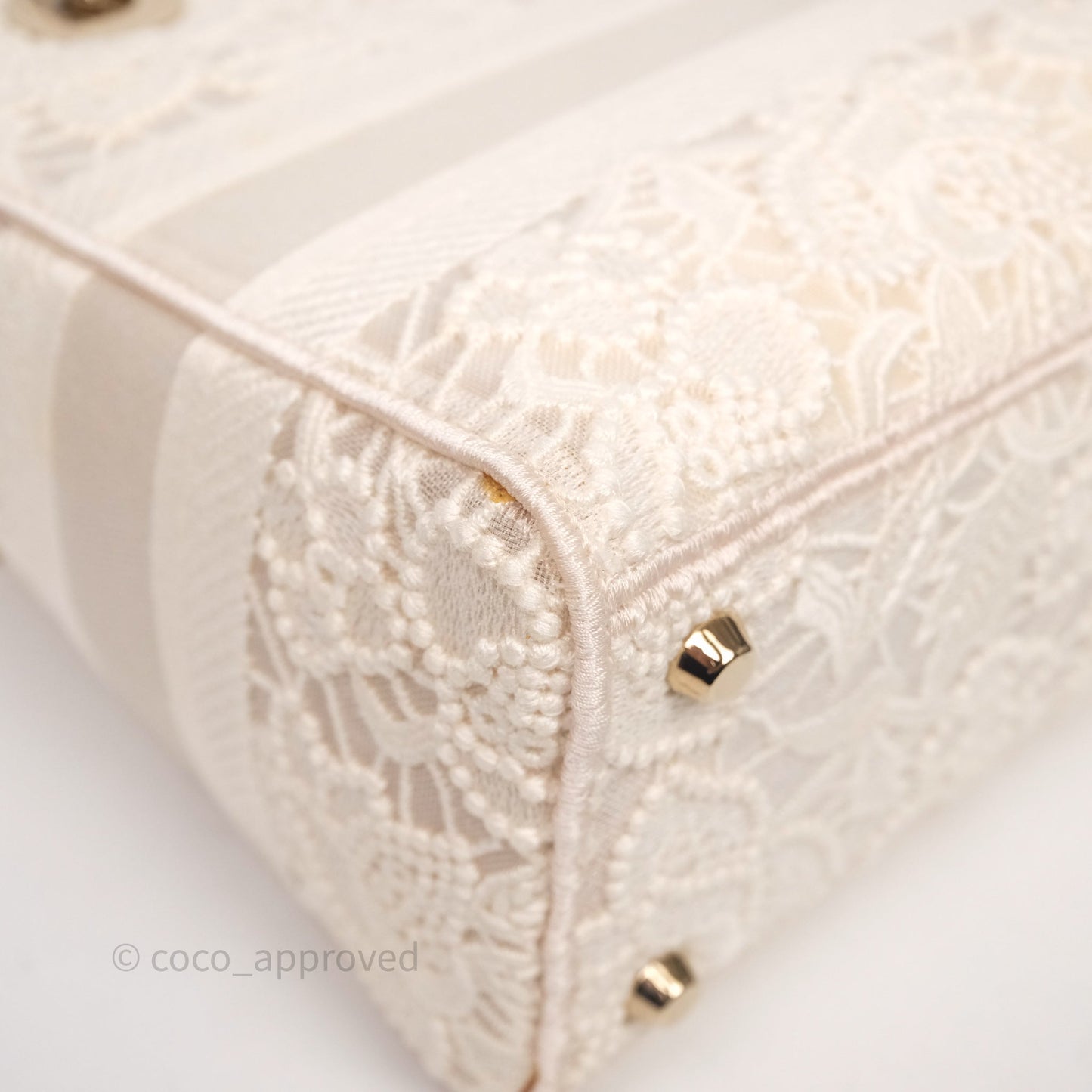 Christian Dior Lace Medium Lady Dior Ivory White Gold Hardware