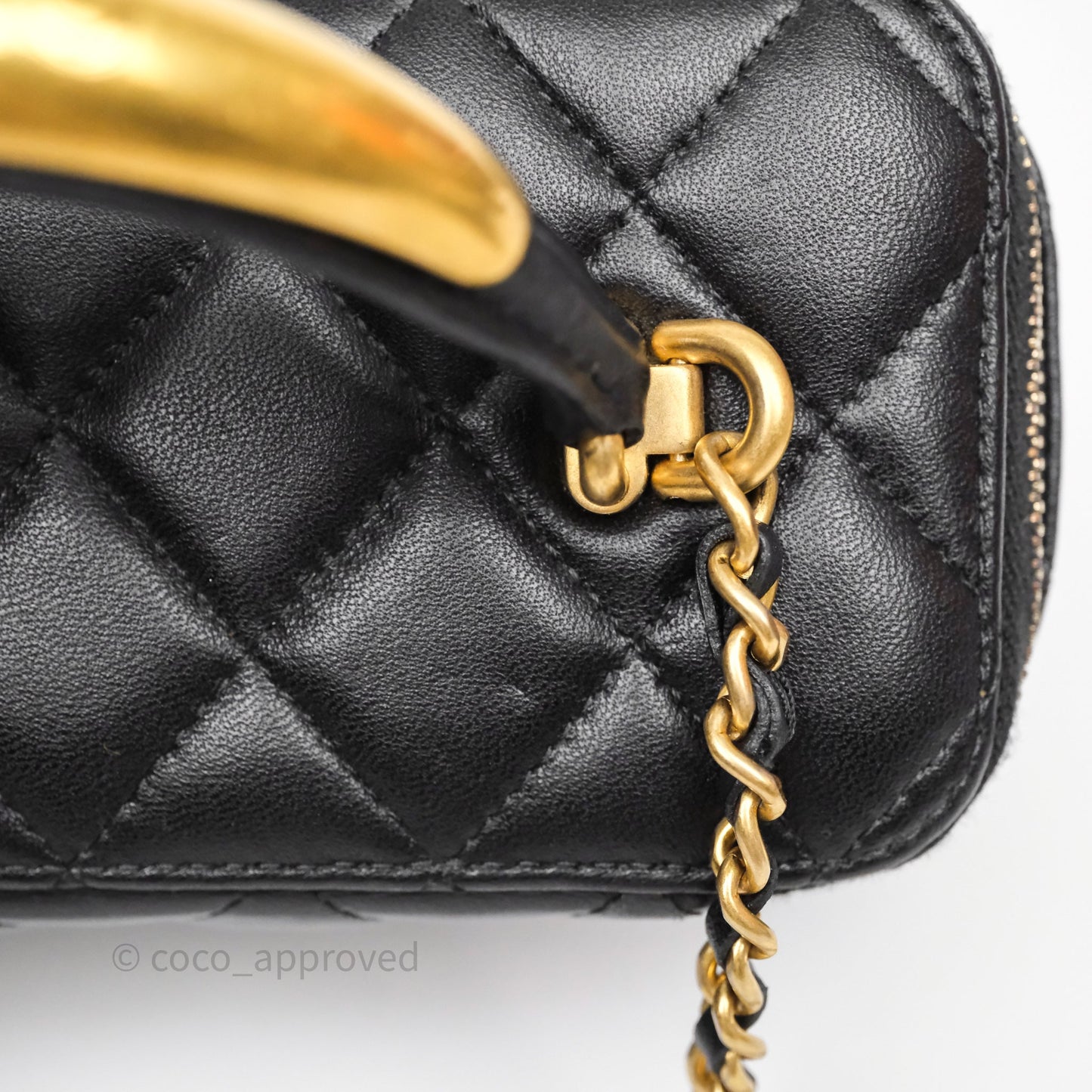 Chanel Vanity Rectangular Metal Top Handle Black Lambskin Aged Gold Hardware