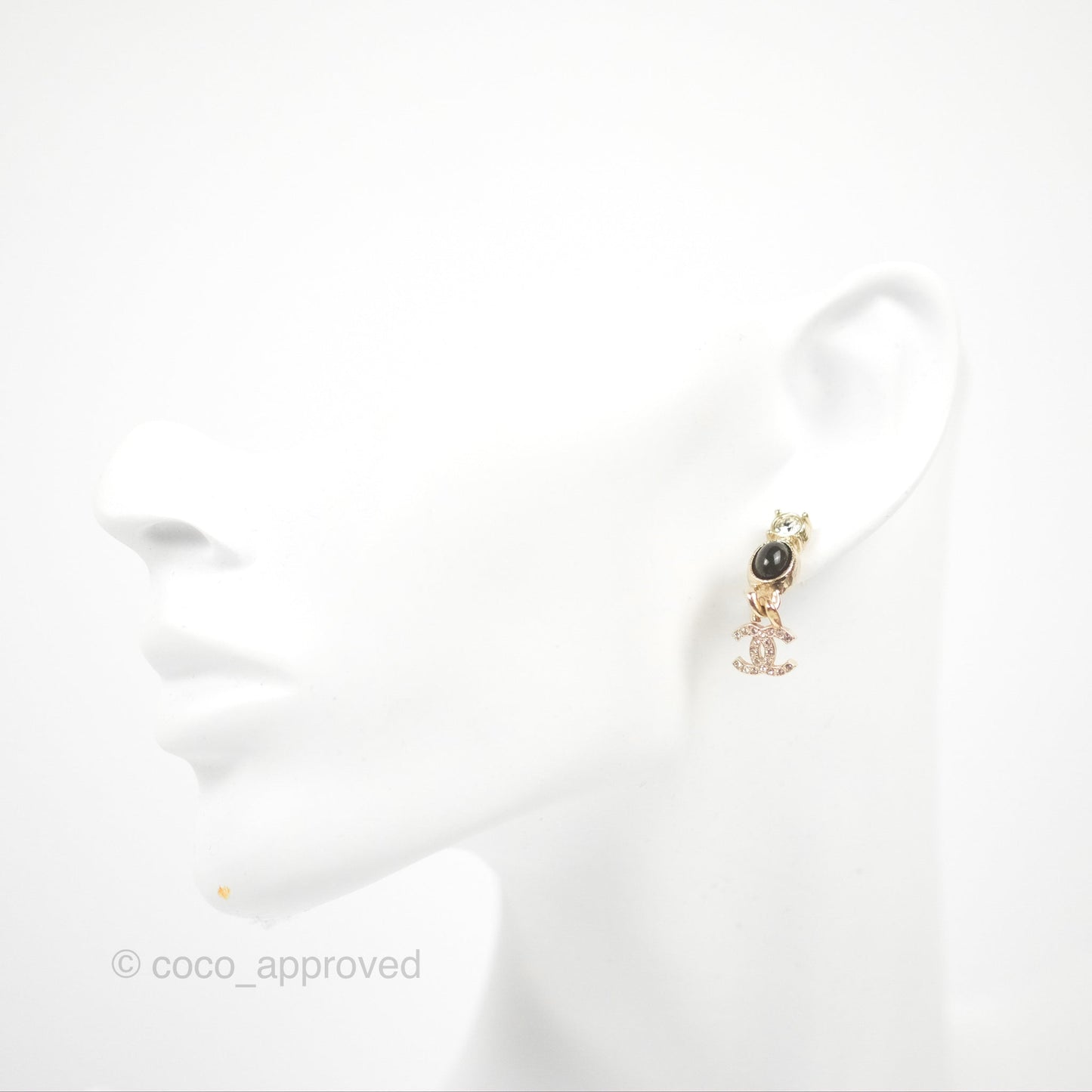 Chanel Crystal CC Drop Earrings Gold Tone 21K