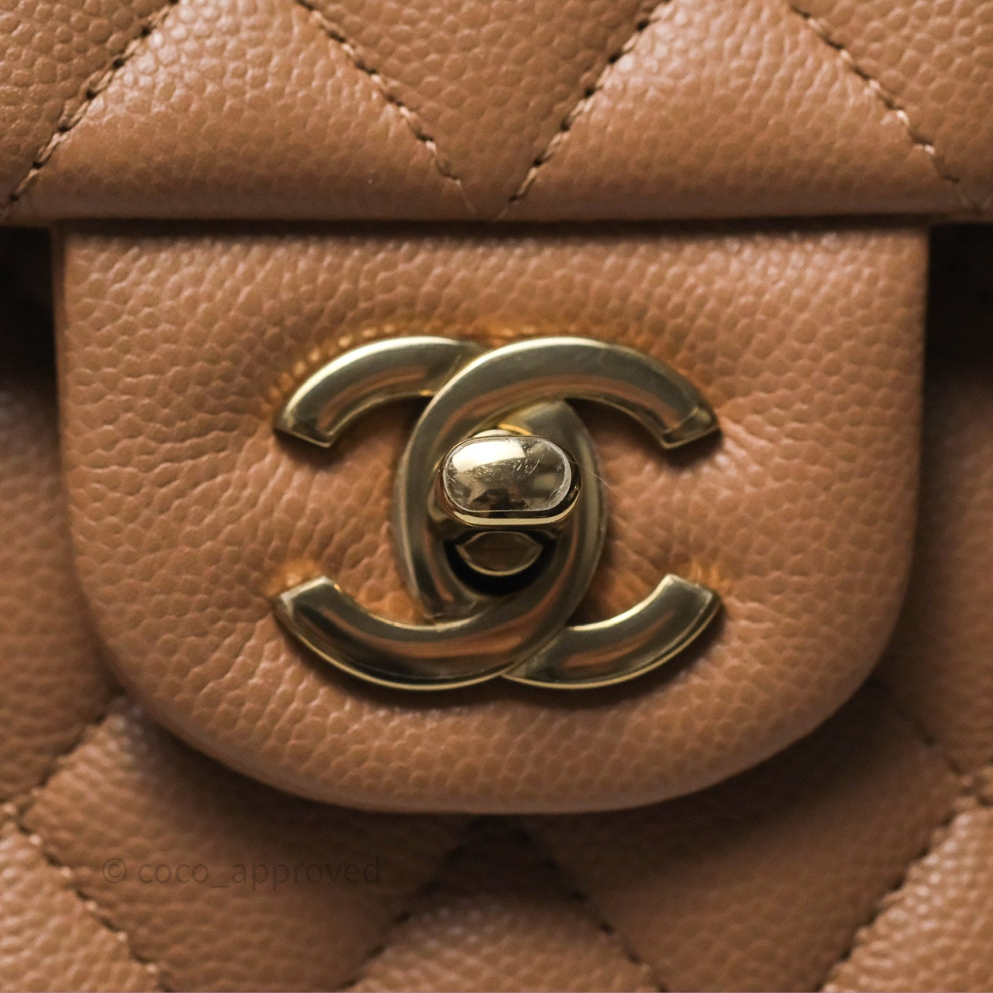 Chanel Small Classic Quilted Flap Dark Beige Caviar Gold Hardware