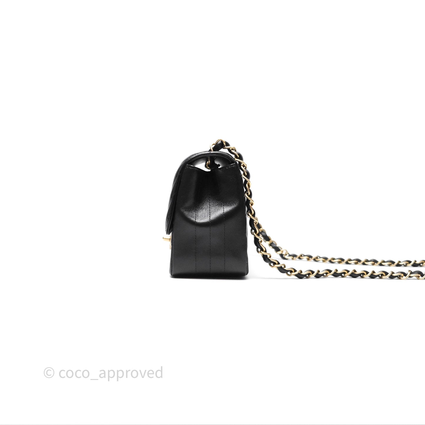Chanel Mini Square Flap Chevron Black Lambskin Aged Gold Hardware