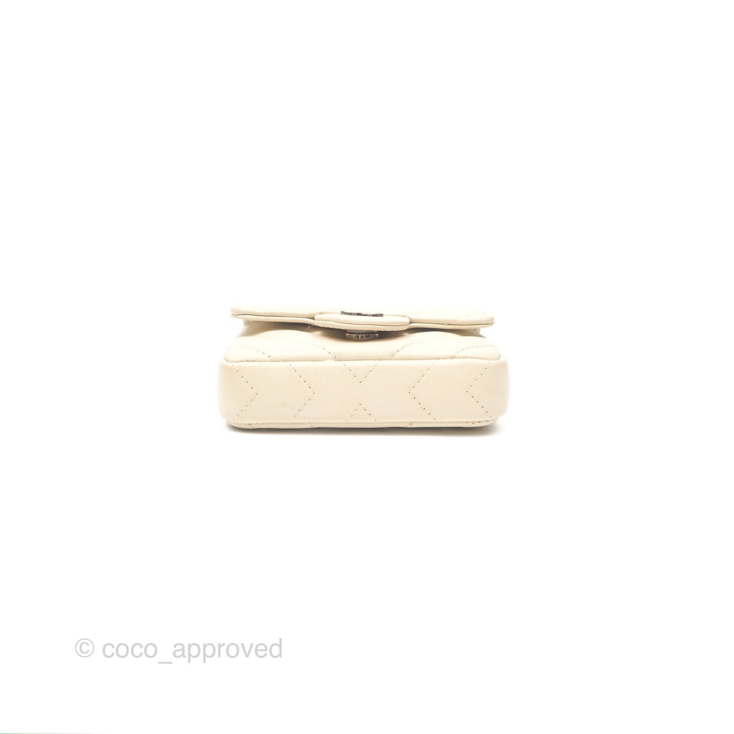 Chanel Mini Card Holder Chain Belt Bag Chevron Ivory Calfskin Silver Hardware